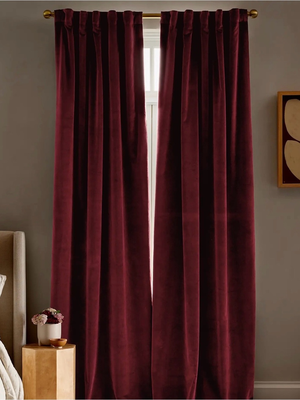 Quince Cotton Velvet Room Darkening Curtain in Bordeaux (Deep Burgundy) NWT